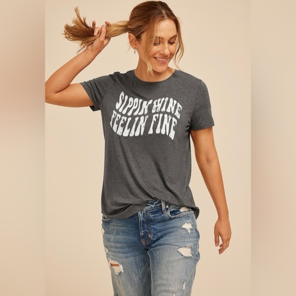 Maurices XL Sippin Wine Gray graphic tee NWT